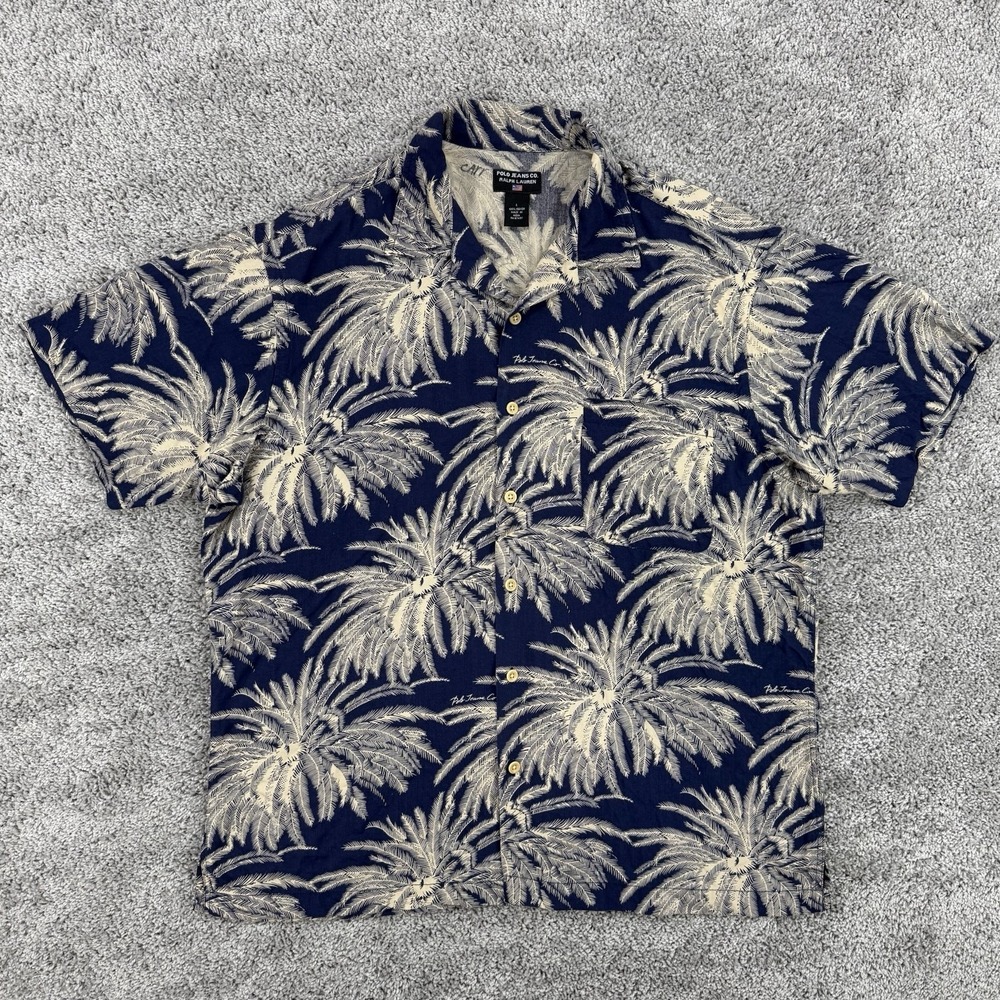 VTG Polo Jeans Co Ralph Lauren Shirt Men's L Floral AOP Loop Collar Camp Y2K